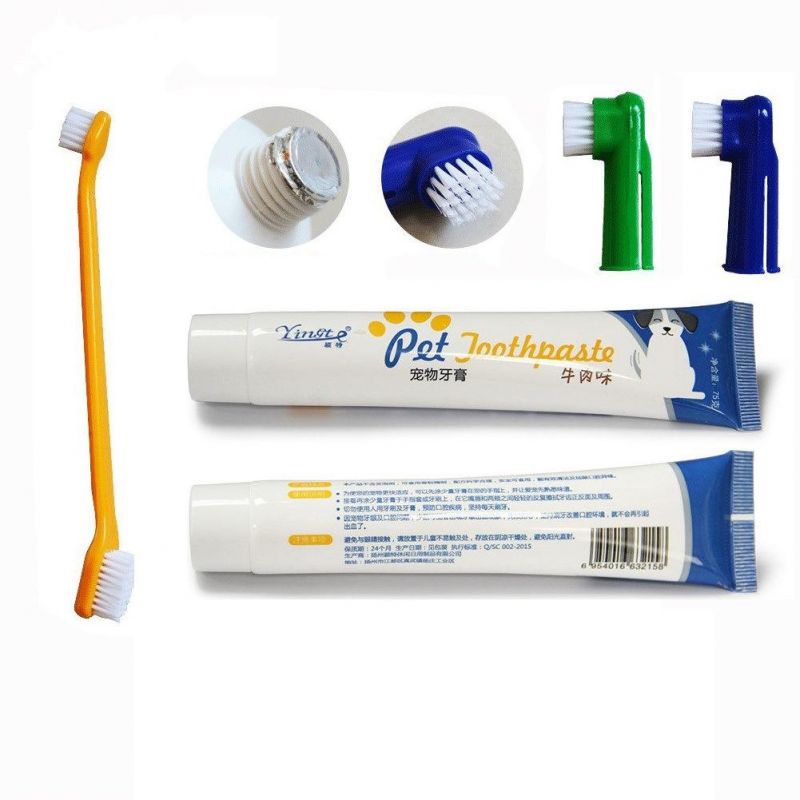 4PCS Puppy Toothpaste Toothbrush Set Pet Dog Tooth Cleaning Supplies