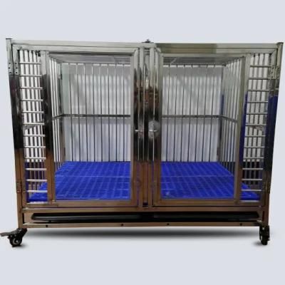 Stainless Steel Double Doors Collapsible Dog Cage Tempered Glass