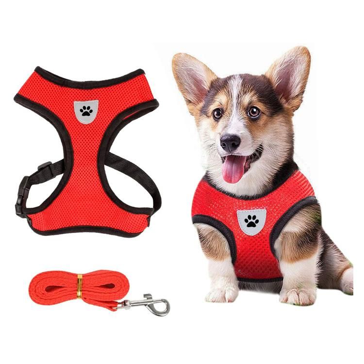 Soft Mesh Fabric Adjustable Reflective Dog Harness with Nylon Leash