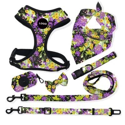 High Quality Pet Supplies Custom Print Dog Harness Belt and Leash Set Dog Accessories /Vest with Soft Mesh