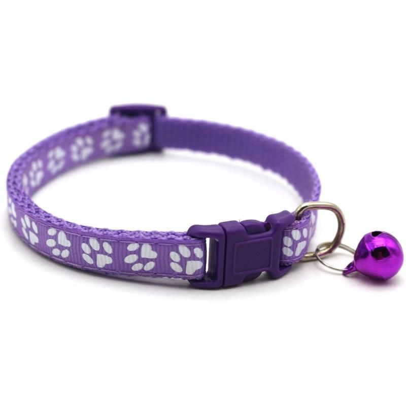 Manufacturer Wholesale Multi-Colors Paw Print Adjustable Nylon Cat Dog Collar with Bell