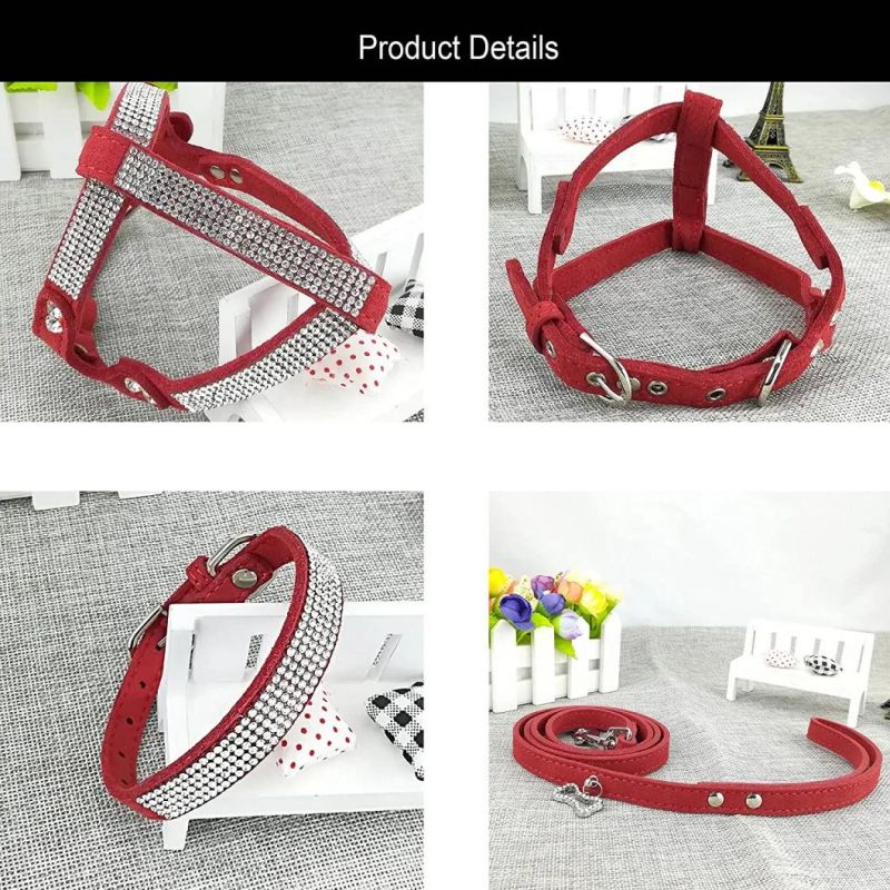 Soft Comfotable Dog Collar Leash Harness Set with Diamond