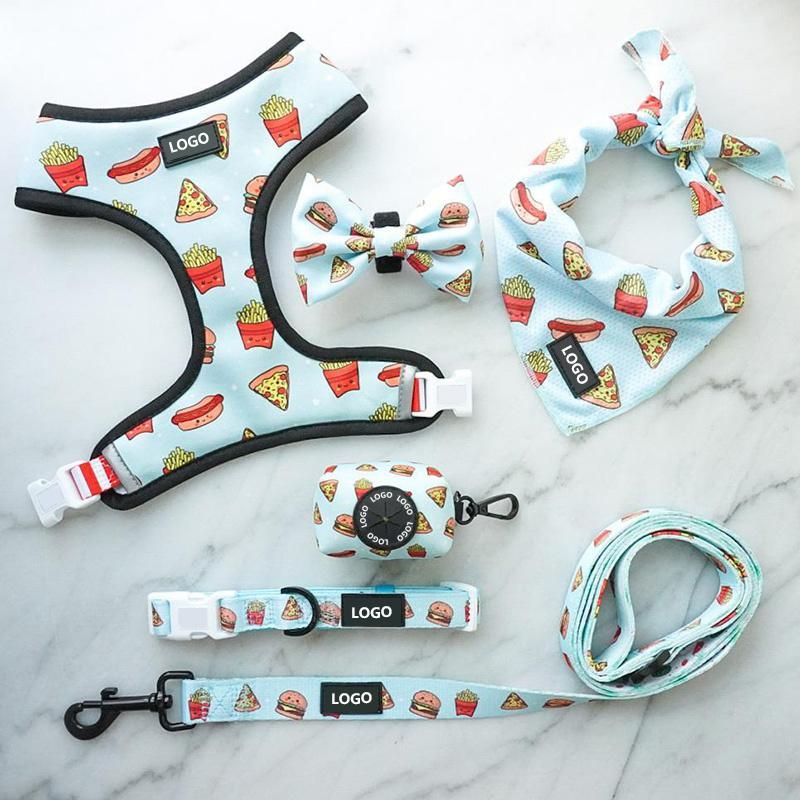 High Quality Soft No Pull Pet Adjustable Reversible Designer Dog Harness Leash Collar Poo Bag Holder Set
