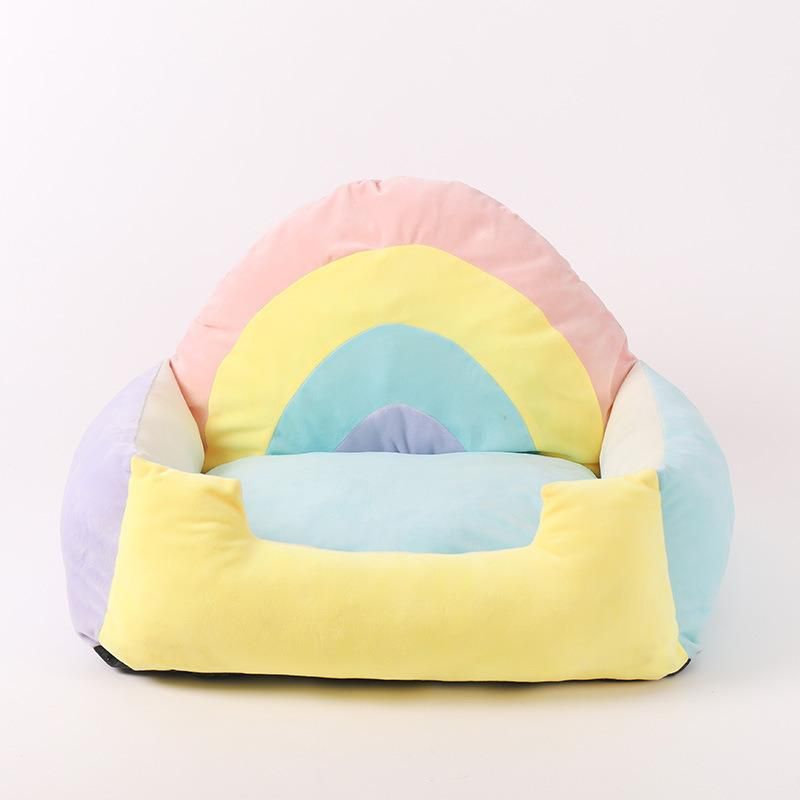 Wholesale Small Colorful Warm Pet Cat Sofa Rainbow Cozy Dog Sofa Bed with Cushion