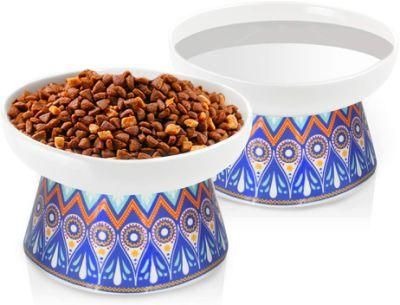 Cat Food Bowls, Ceramic Feeding Station Cat Bowls Spill Proof Pet Feeder Elevated Pet Bowl Protects The Spine