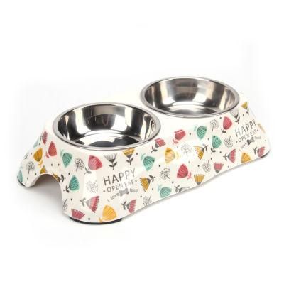 Double Cute Stainless Steel Dog Bowls Pet Bowl