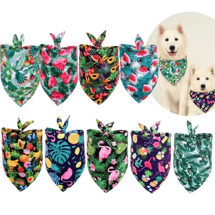 Flamingo Fruit Hawaii Pattern Cooling Summer Triangle Scarfs Dog Bandana for Pet Puppy