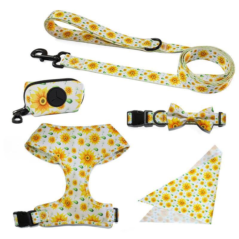 OEM Luxury Designer Pattern Reversible No Pull Custom Dog Harness Set Cat Pet Collar Leash Leads Step in Adjustable Dog Harness