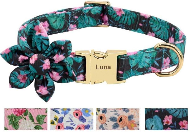 Custom Floral Pattern Engraved Pet Collars