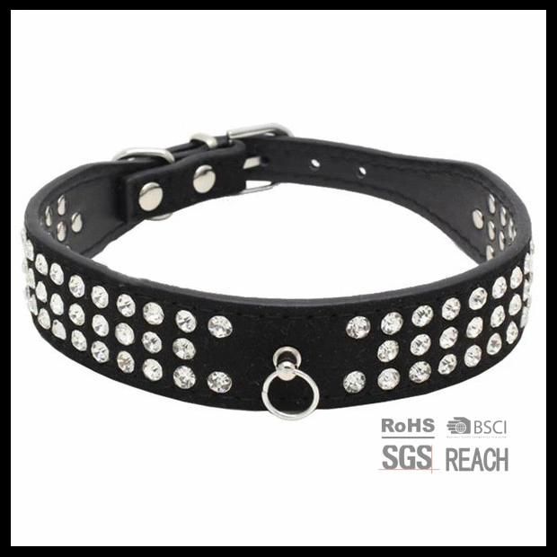 Pretty Diamond Studded Real Leather Designer Pet Dog Training Collars
