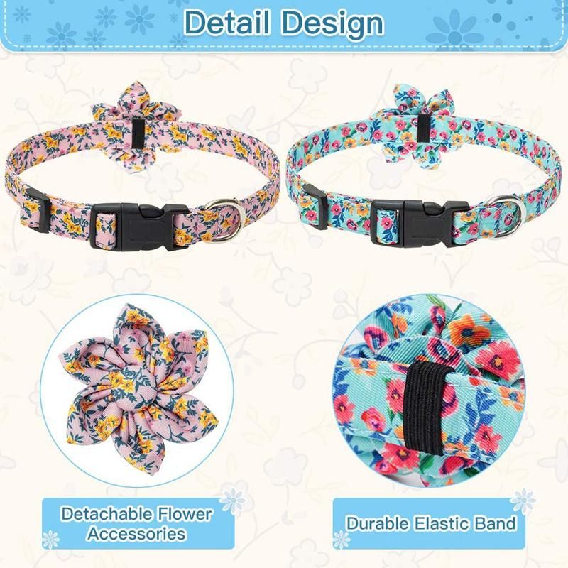 Personalized Cute Adjustable Floral Dog Collar with Detachable Flower Accessories