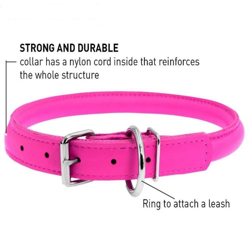 Rolled Leather Dog Collar Soft Round Rope Pet Collars for Small Medium Large Dogs