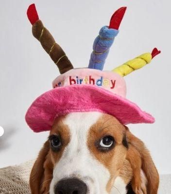 Funny Comfortable Happy Birthday Cake Shaped Dog Cap Plush Birthday Pet Hats