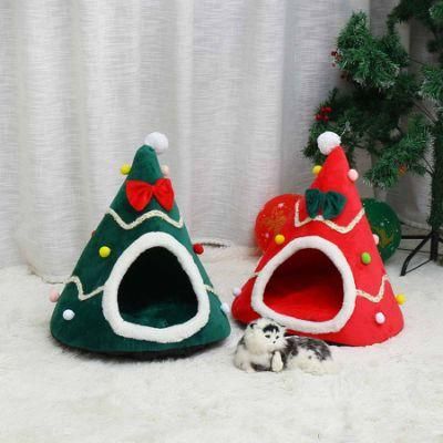 Christmas Tree Tent Plush Pet Sleeping Bed Warm Winter Cat Nest Mat Dog Bed