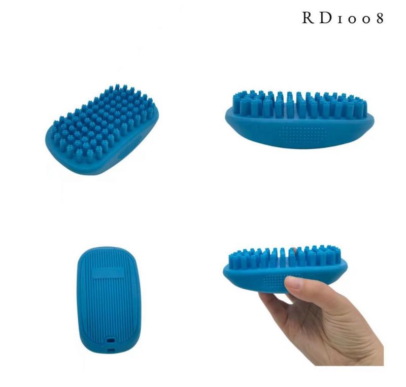Hot Saling Small Animal Products Soft Rubber Pet Grooming&Cleaning Tools Bath Massage Brush Blue