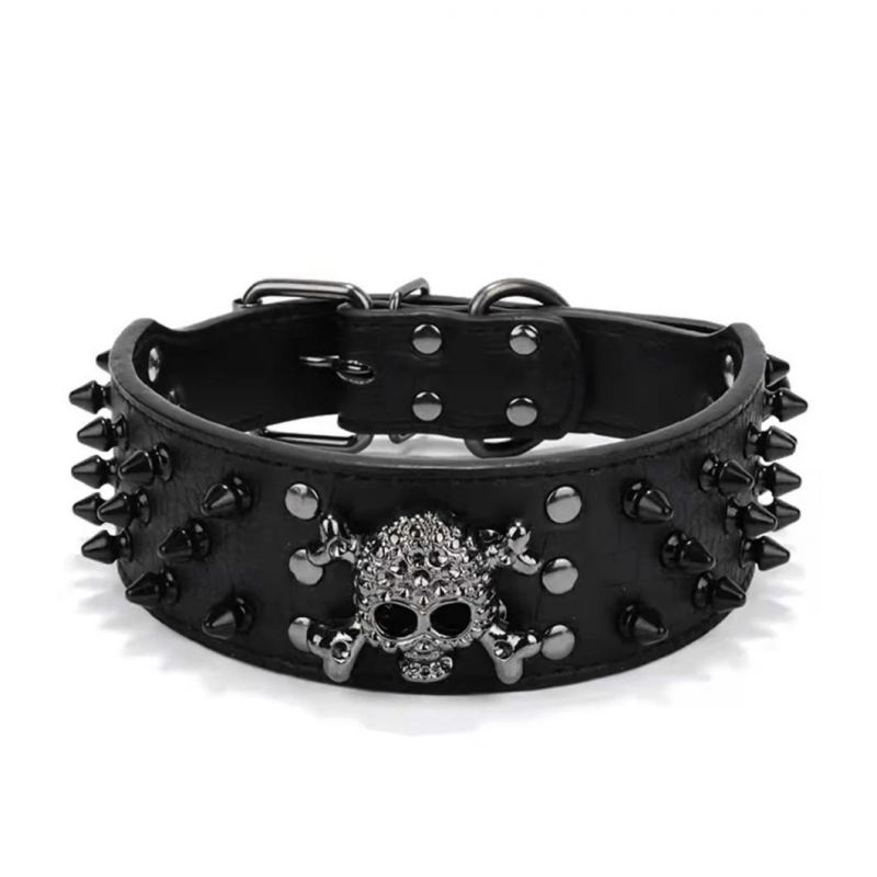 Spiked Leather Dog Collar with Cool Skull Pet Collar