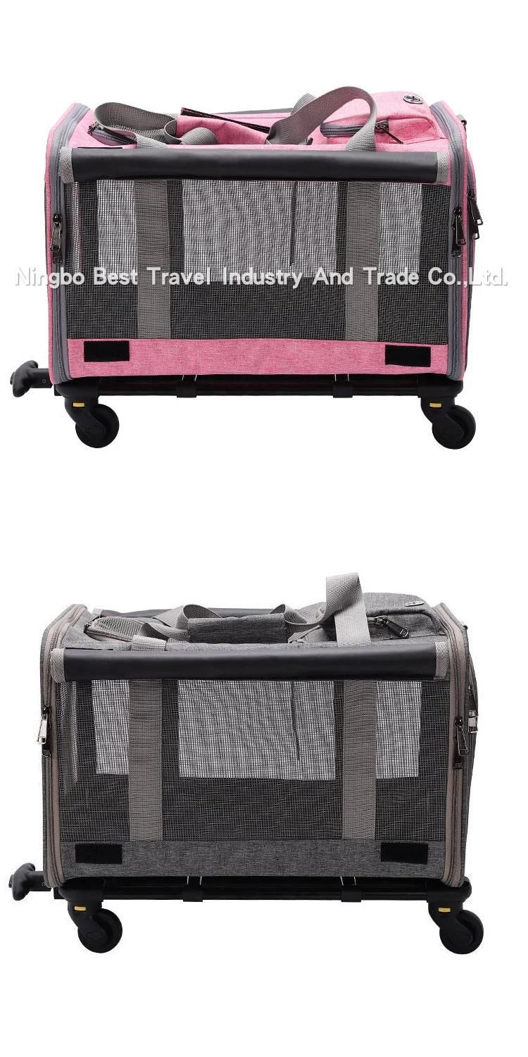 Trolley Wheeled Pet Bag Breathable Cat Dog Foldable Large Capacity Portable Pet Carrier Bag with 4 Wheel