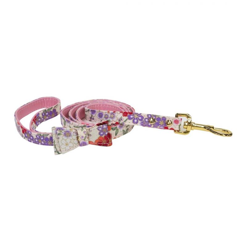 Soft PU Leather Bow Pet Leash with Matching Pet Collar