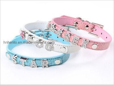 Mock Croc PU Leather Dog Collar Diamond DIY Name Letters Jewels Rhinestone Pet Dog Jeweled Collars