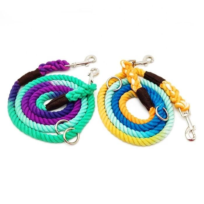 New Multi-Function Rope Leash Braided Rope Dog Leash Gradient Handmade 6FT Ombre Cotton Manufacturer OEM