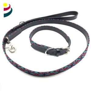 Fabric Seamed Combint Dog Leather Leash and Collar Ropes Belt
