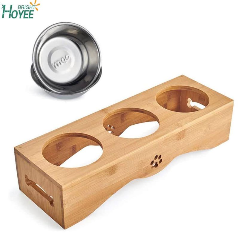 Bamboo Stand Pet Bowls Raised Cat Bowls