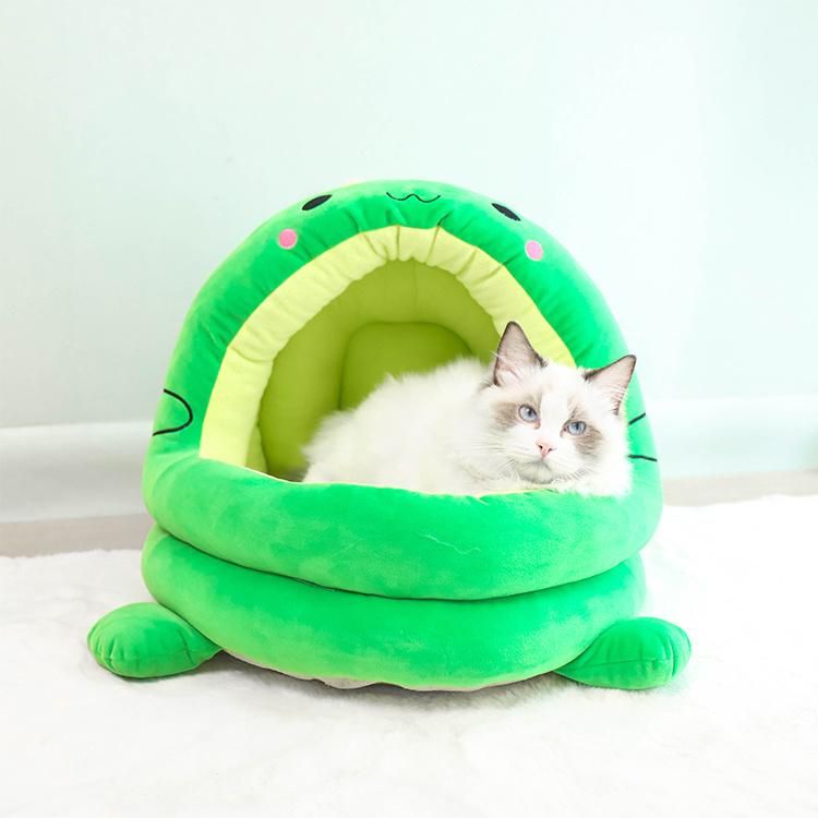 Wholesale Deep Sleep Pet House Semi-Enclosed Crystal Super Soft Green Dinosaur Cat Nest Bed