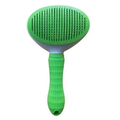 Oval Self-Cleaning Slicker Brush for Dogs and Cats Pet Grooming Dematting Brush Fine Needle-Green-L