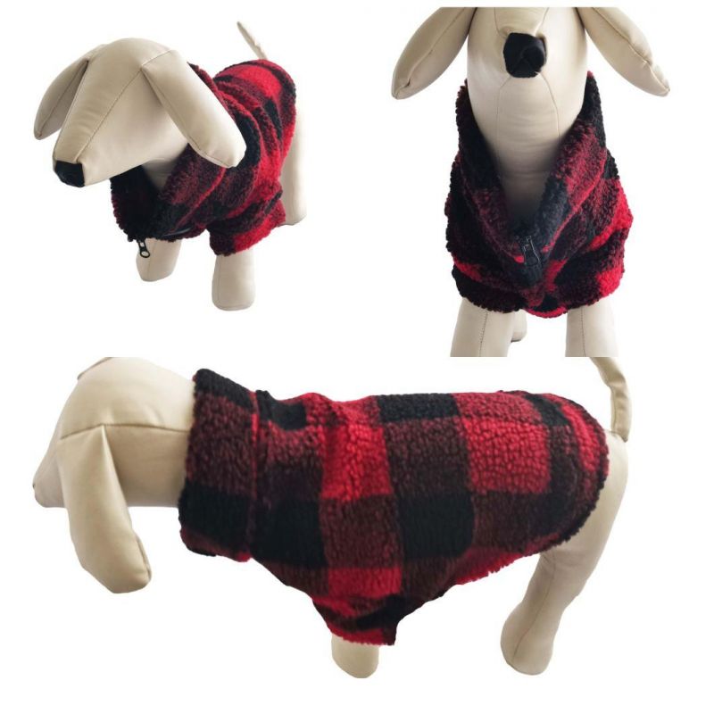 Customized Fashion Windproof Warm Zip Lamb-Fleece Soft-Lined Checker Plaid Coat Dog Accessories Apparel Pet Clothes