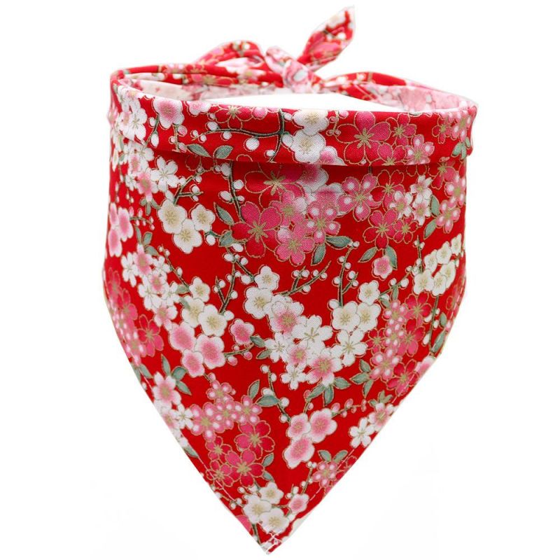 Floral Pattern Christmas Japanese Kerchief Triangle Bibs Reversible Handkerchiefs Scarfs Dog Bandanas