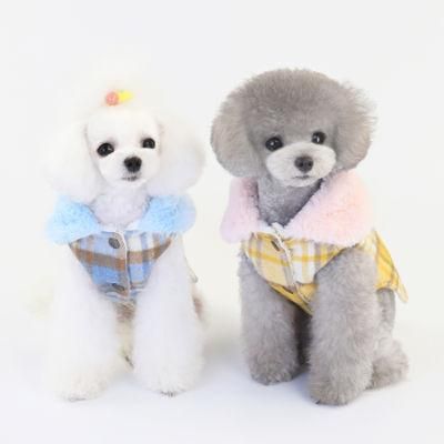 Fashion Autumn Winter, Tricolour Woolen Plaid Pattern Stretchy Turn Down Collar Pet Clothes