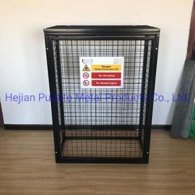 Black Powder Coated Wire Mesh Gas Cylinder Cages.