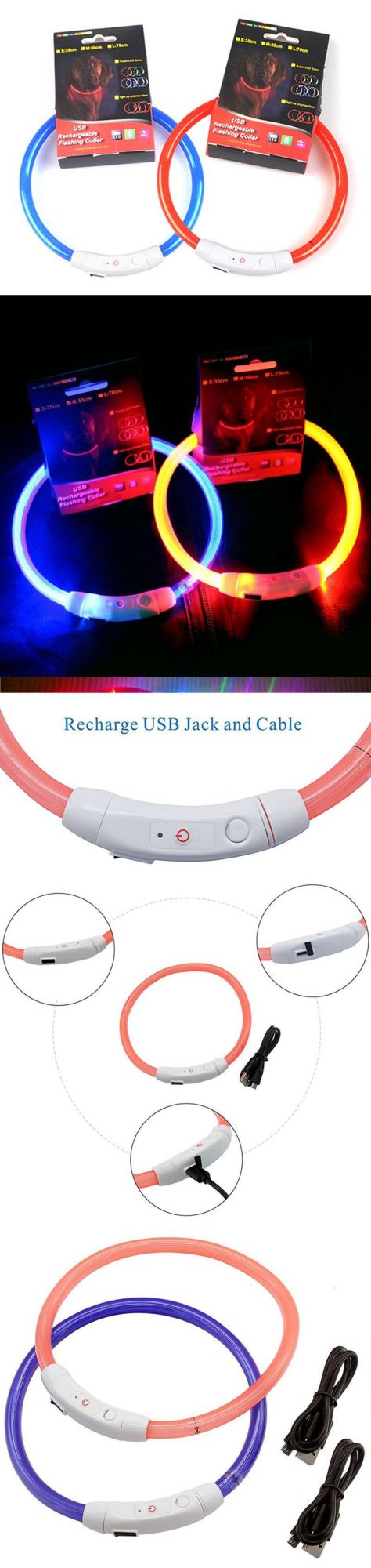 USB Rechargeable Waterproof Luminous Silicone LED Dog Collar