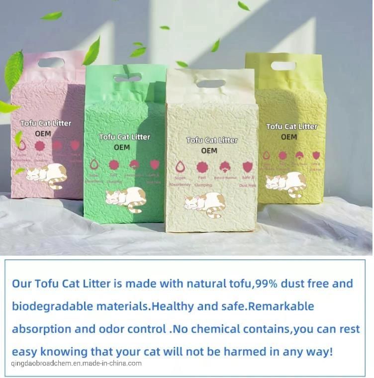 Food Grade Pet Sand Product Tofu Control Cat Toilet Litter Soluble in Water Adsorbent Flavored Flushable Tofu Cat Litter