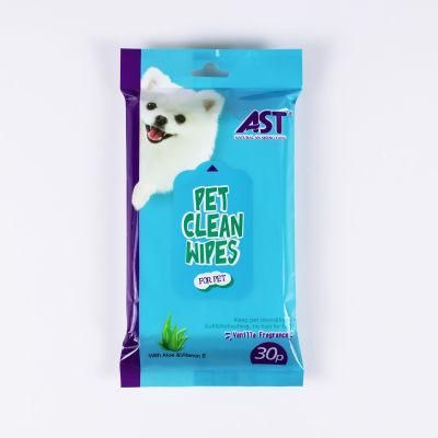 30PCS No Lid with Euro Hole Package Design Pet Cleaning Wet Wipes