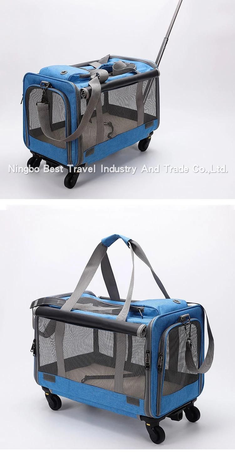 Trolley Wheeled Pet Bag Breathable Cat Dog Foldable Large Capacity Portable Pet Carrier Bag with 4 Wheel