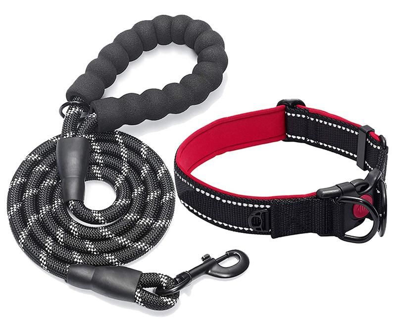 Neoprene Padded Comfortable Reflective Adjustable Nylon Dog Collar and Leash