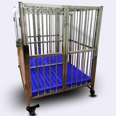 Stainless Steel Double Doors Dog Stackable Cage with Divider and Wheels