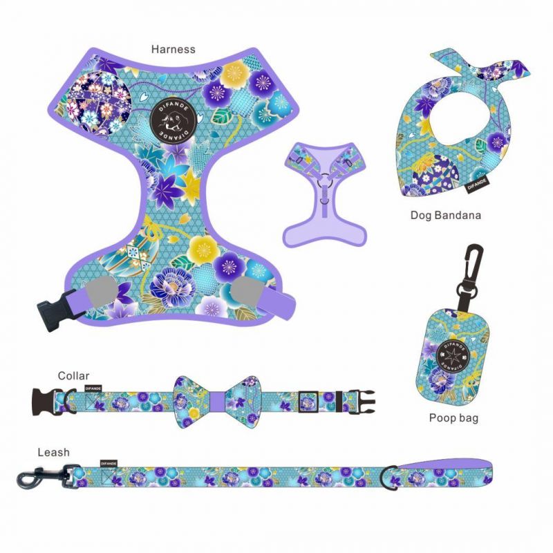 Classical Flower Printed Soft Padded Dog Collar and Leash for Pet Cat Dog Leash Collar Set Dog Harness Set
