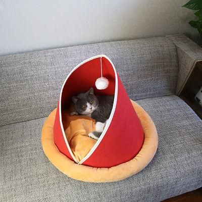 Sweet Cat Bed Warm Pet Basket Cozy Kitten Lounger Cushion Cat House Tent for Washable Cave Cats Beds