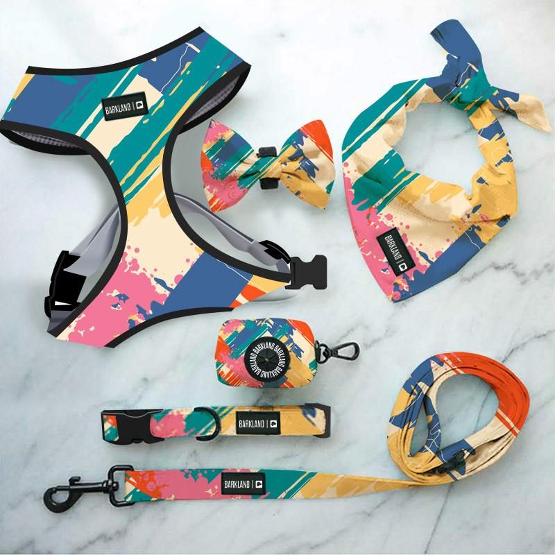 Pet Supplies Dog Harness and Leash Set Strap Plaid Fabric Dog Adjustable Neoprene Harness Leash and Collar Whole Set