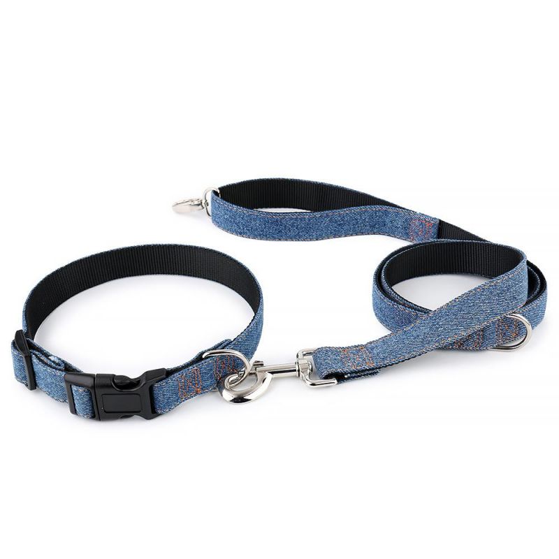 Soft Durable Denim Nylon Harness Dog Collar and Leash