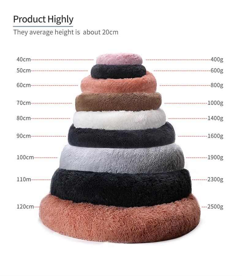 Long Faux Fur Pet Bed Comfortable Waterproof Plush Donut Round Dog Bed Cat Bed Removable Pet Cushion