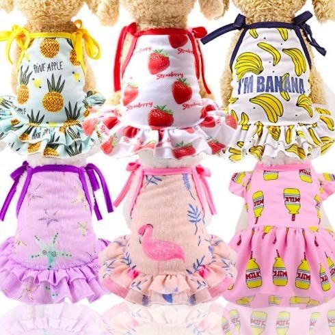 Puppy Couple Banana T-Shirt Dress Skirt Lovers Small Pet Shirt Coat Cool Comfortable Summer Clothes Summer Vest Dog