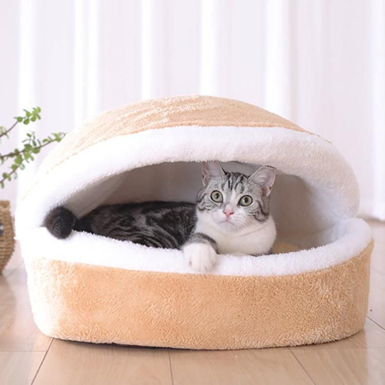 New Design Hamburger Style Winter Warm Breathable Shell Nest House Pet Dog Cat Cave Bed