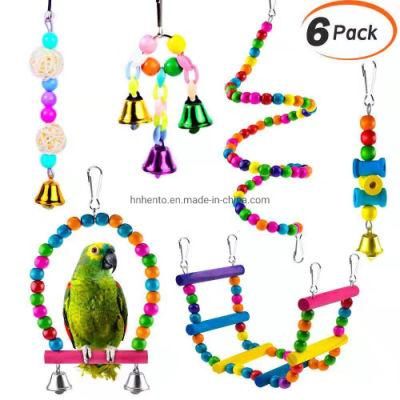 Pet Climbing Ladders Bird Wood Toys Hammock Swing Bell