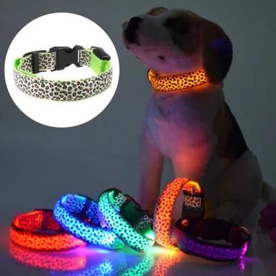 Pet Dog LED Luminous Collar New Leopard Adjustable Luminous Collar