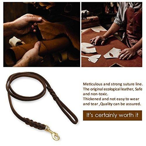 Leather Dog Leash 6 FT Leather Dog Training Leash Pet Braided Dog Leash for Large Medium Leads Rope Dogs Walking&Training (1/2 Inch, Brown)