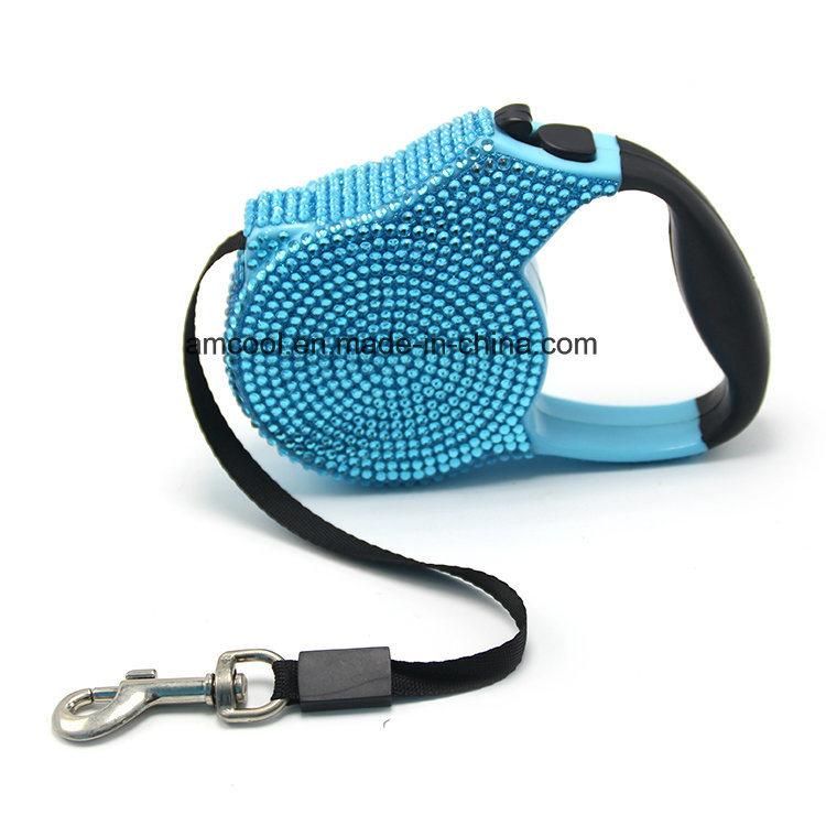 Fashionable Reshinestone Retractable Dog Leash Pet Collars & Leashes