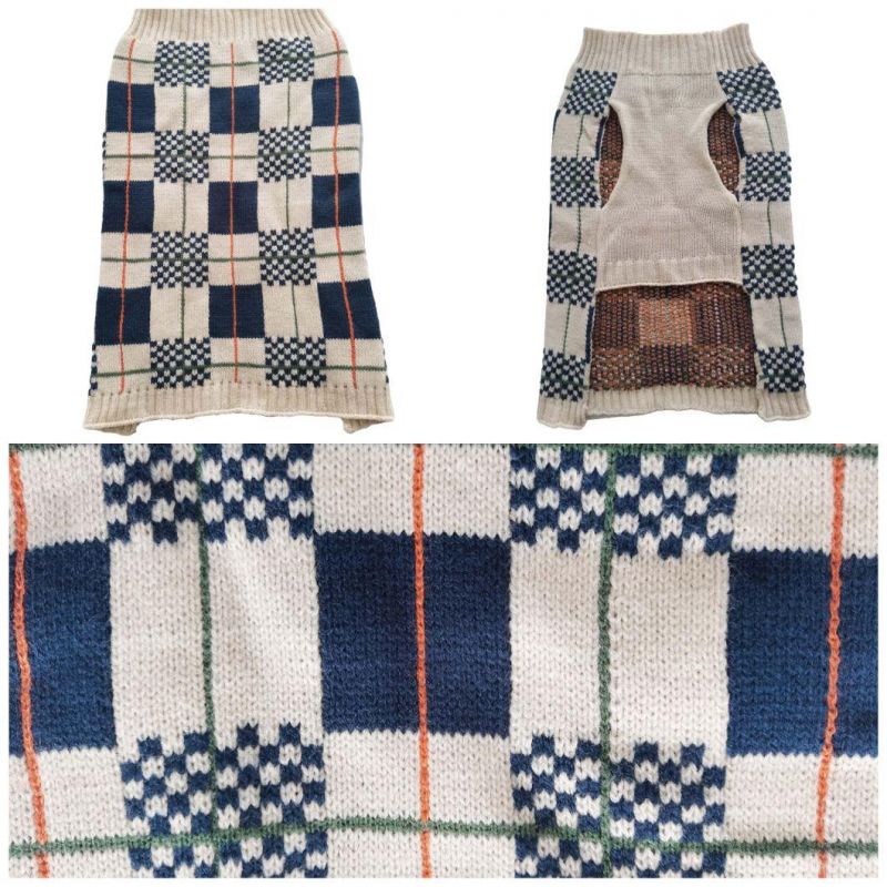 Christmas High-Quality Navy-Plaid Sweater Knitted Dog Accessories Pet Clothes Apparel